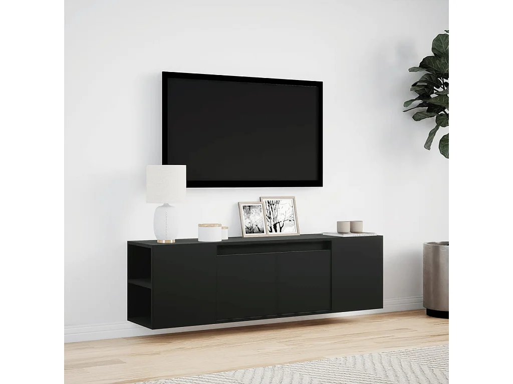 Mueble de TV de pared con luces LED negro 135x31x39,5 cm