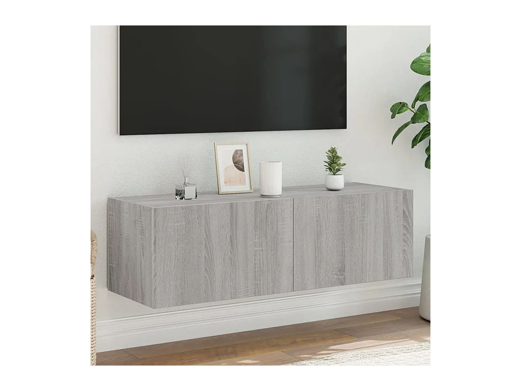 Mobile TV a Parete con Luci LED Grigio Sonoma 100x35x31 cm