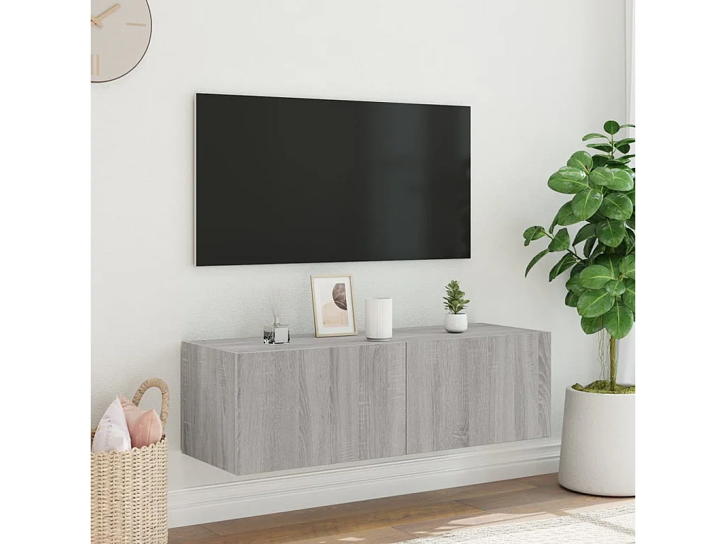 Mobile TV a Parete con Luci LED Grigio Sonoma 100x35x31 cm