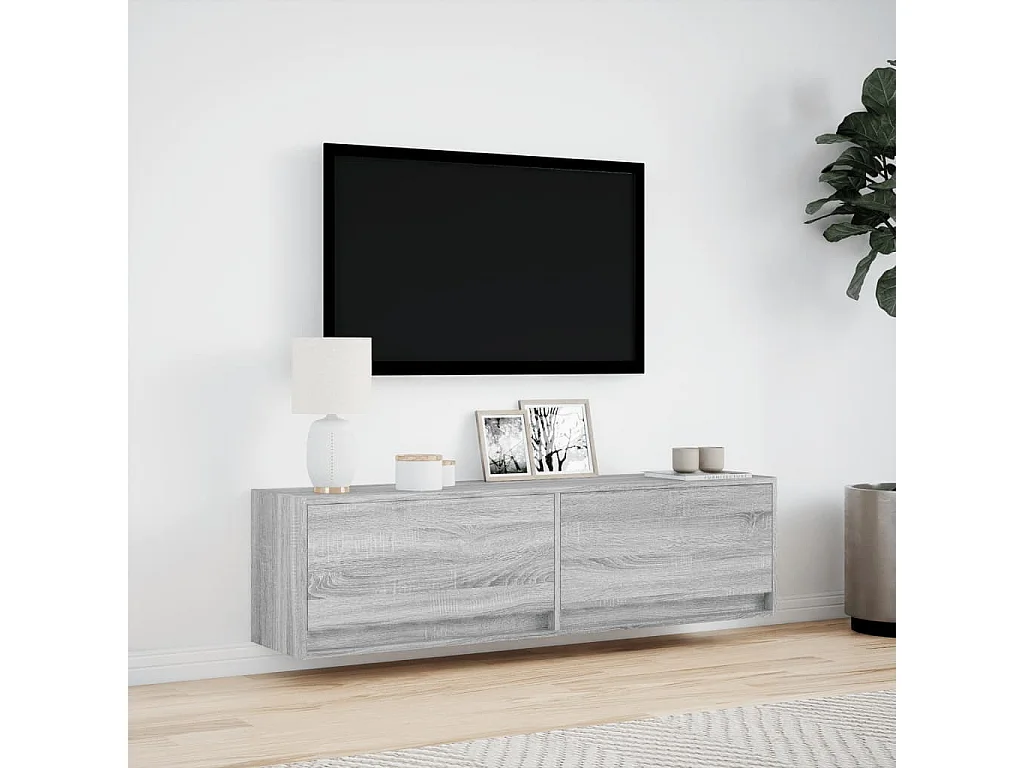 Meuble TV mural avec lumières LED sonoma gris 140x31x38 cm