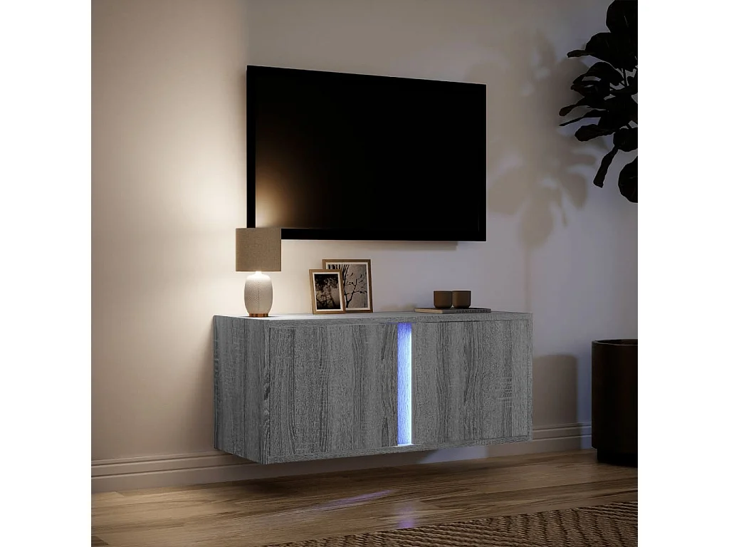 Mueble de TV de pared con luces LED gris Sonoma 80x31x35 cm
