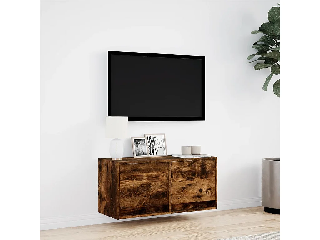 Móvel de parede p/ TV c/ luzes LED 80x31x35 cm carvalho fumado