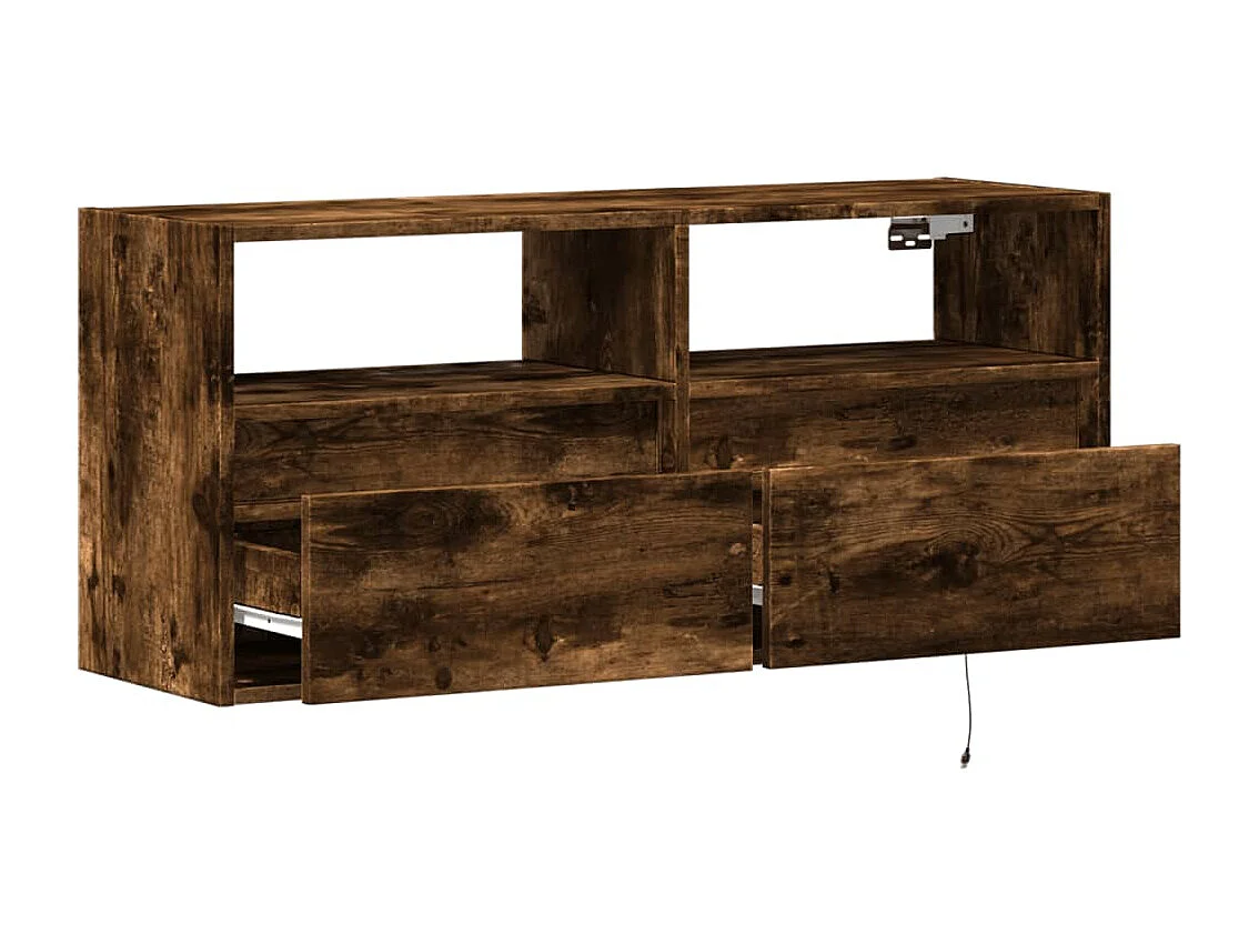 Móvel de parede p/ TV c/ luzes LED 100x31x45 cm carvalho fumado