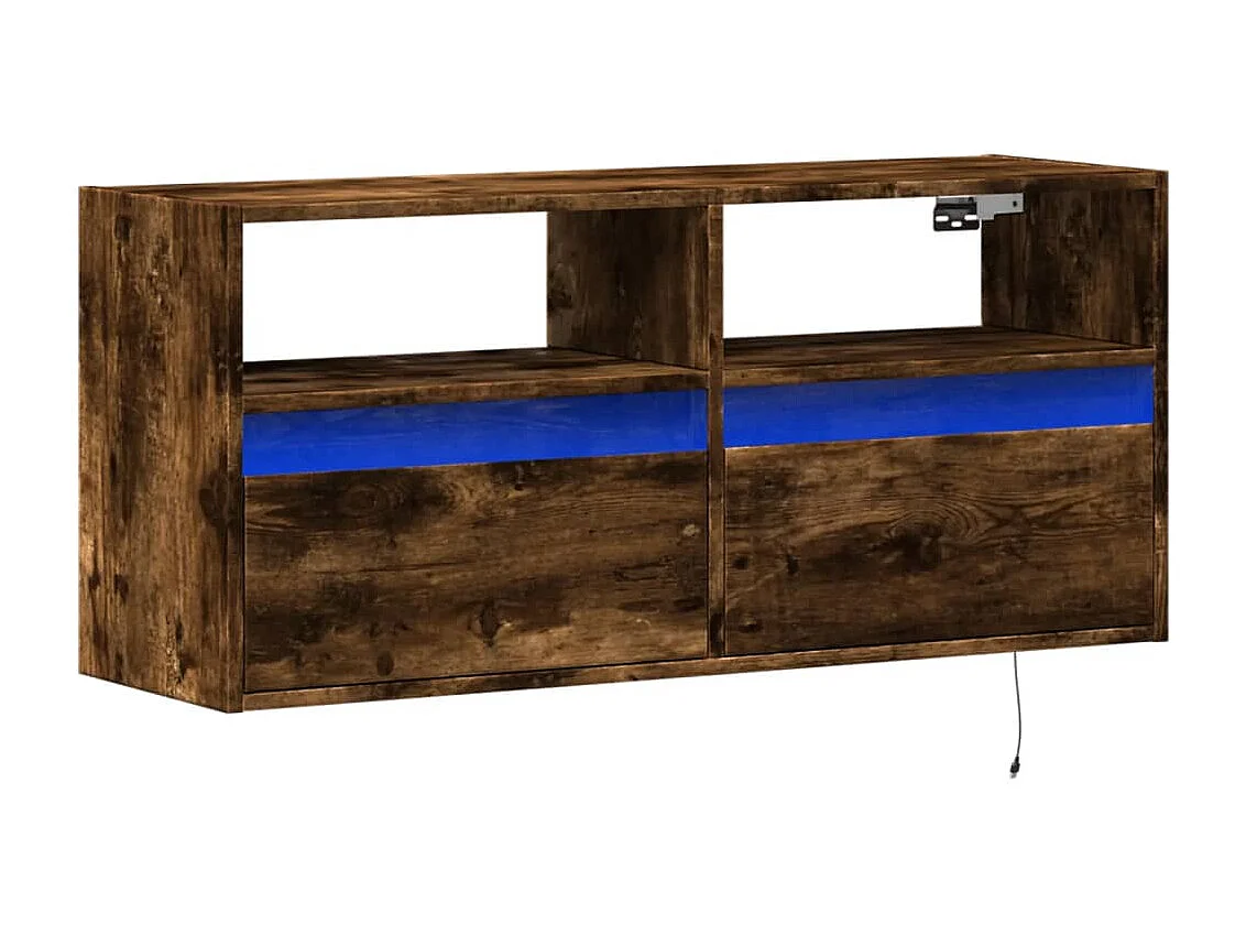 Meuble TV mural avec lumières LED chêne fumé 100x31x45 cm
