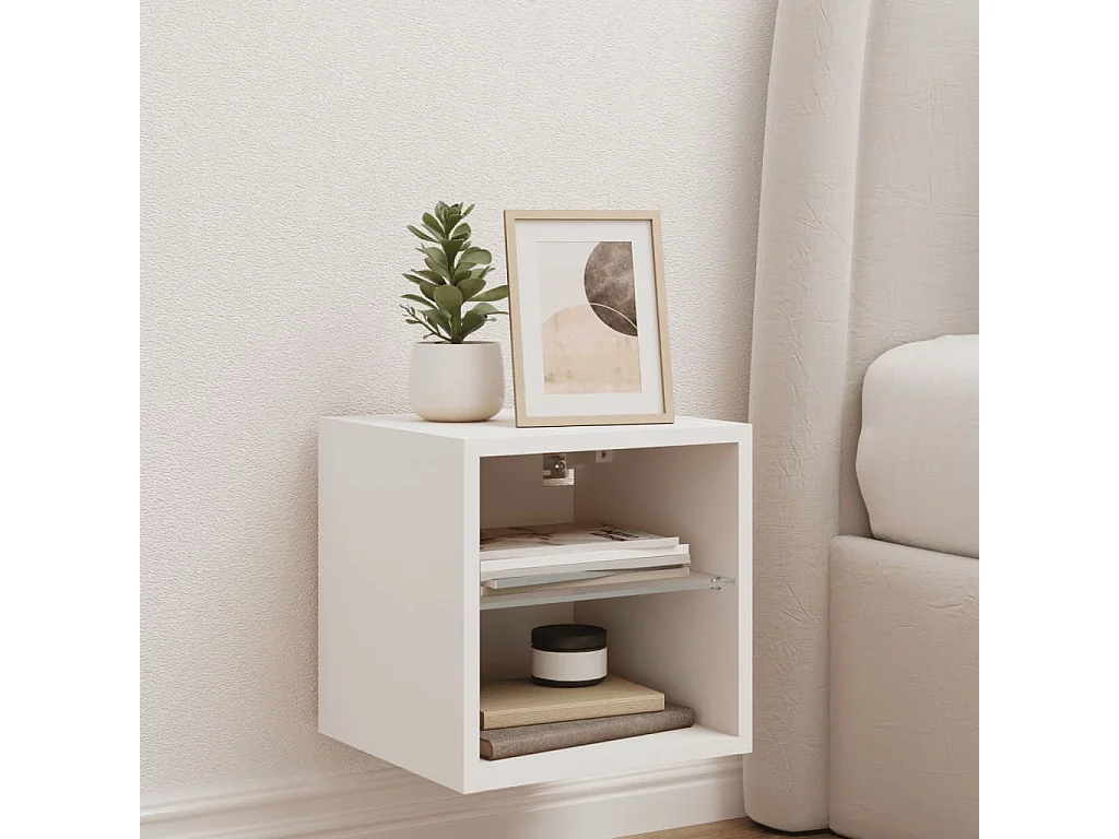 Mobile TV a Parete con Luci LED Bianco 30x28,5x30 cm