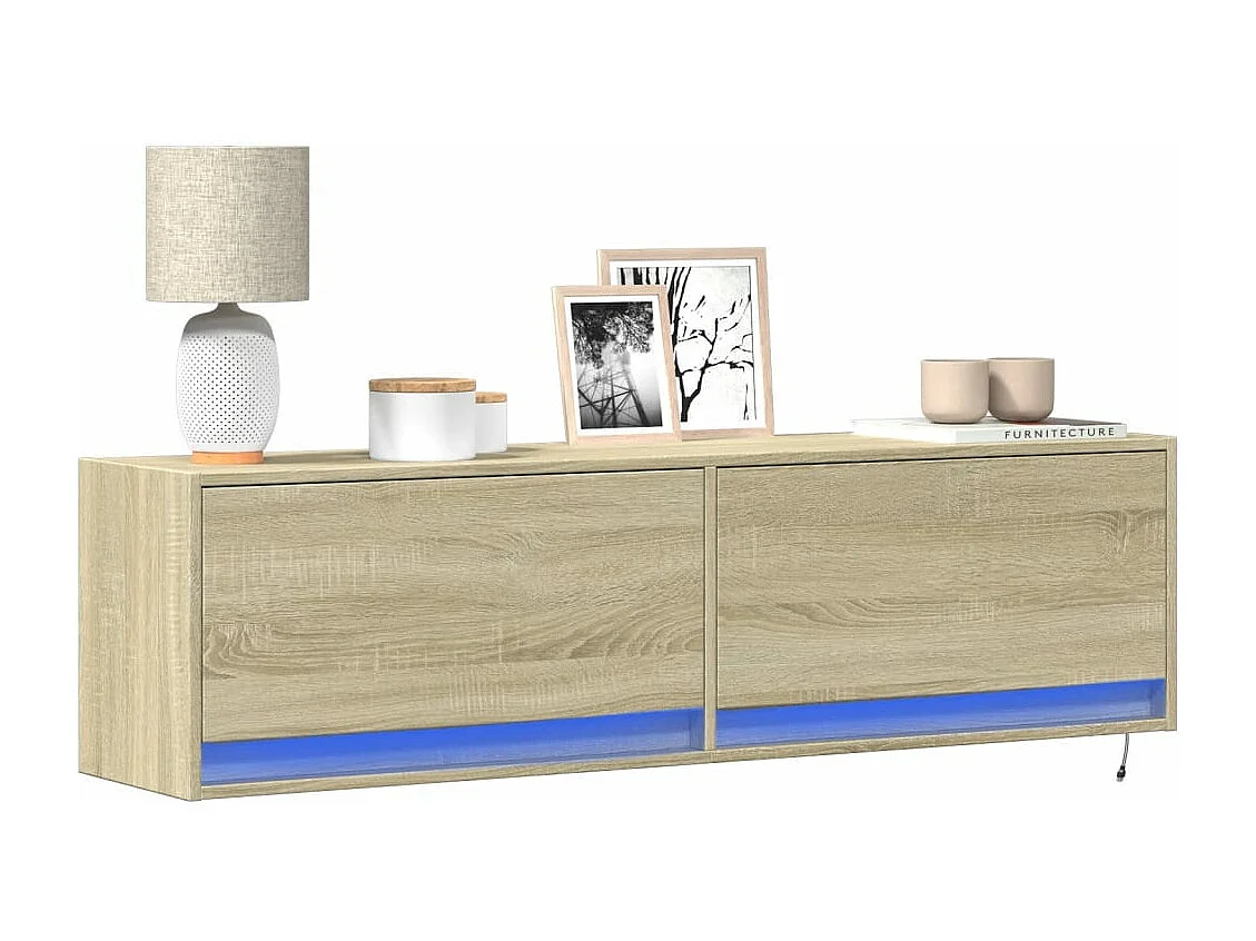 Mueble de TV de pared con luces LED roble Sonoma 140x31x38 cm