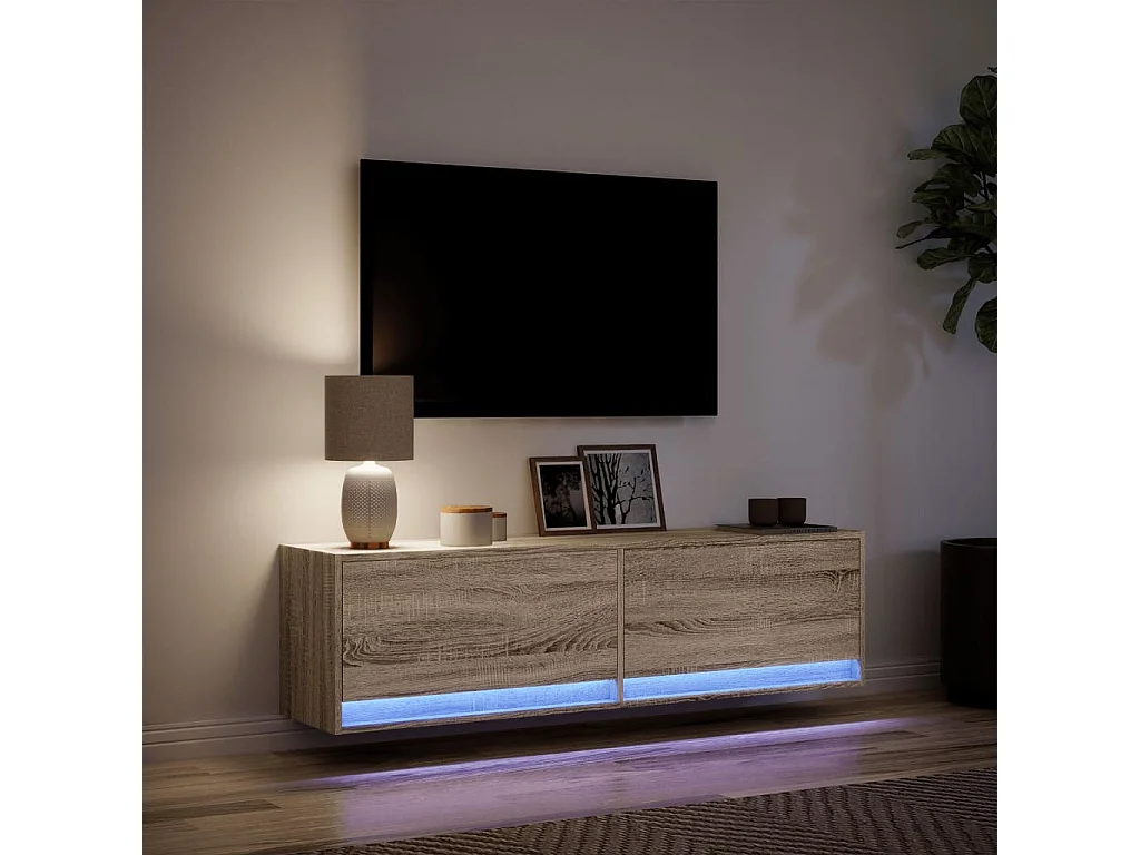 Meuble TV mural avec lumières LED chêne sonoma 140x31x38 cm