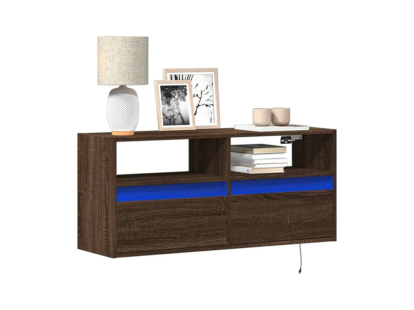 Mobile TV a Parete con Luci LED Rovere Marrone 100x31x45 cm