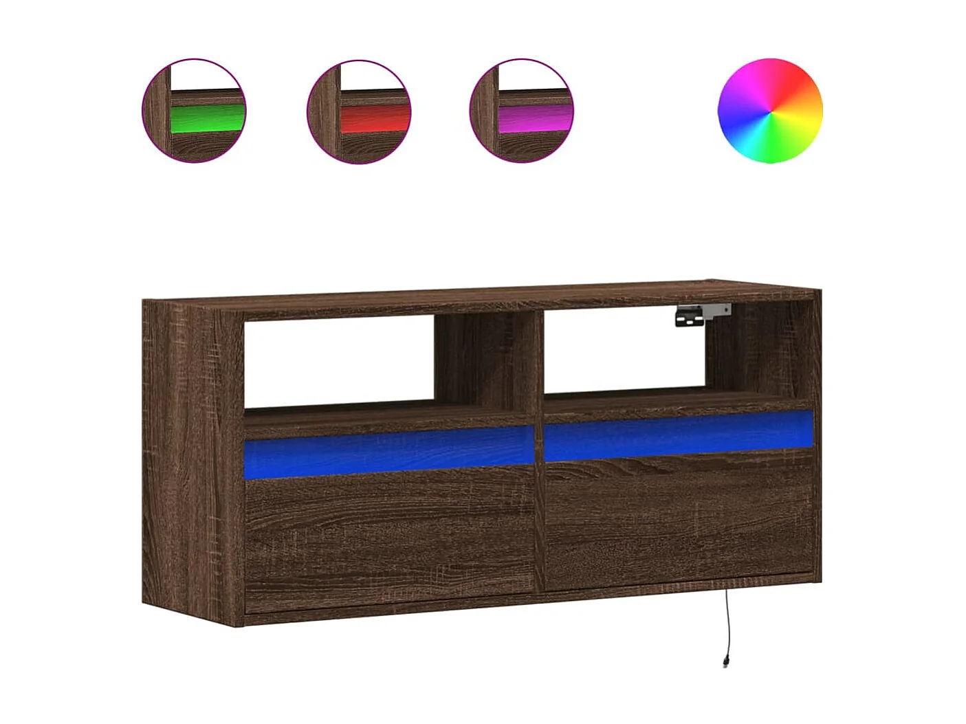 Móvel de parede p/ TV luzes LED 100x31x45 cm carvalho castanho