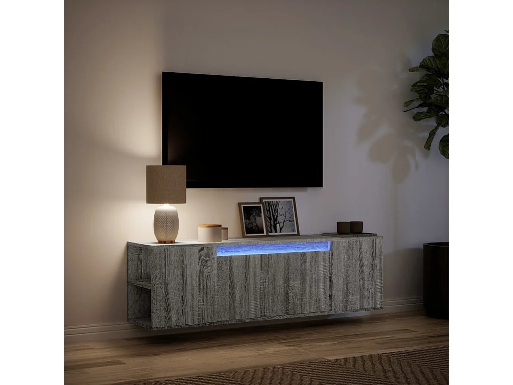 Meuble TV mural avec lumières LED sonoma gris 135x31x39,5 cm