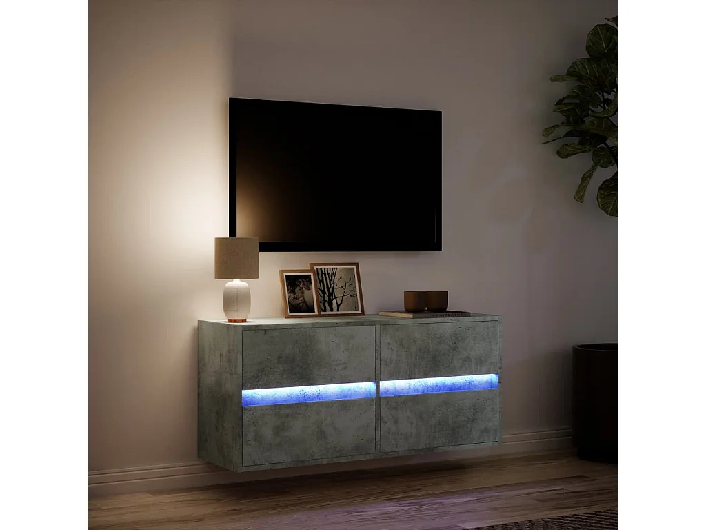 Mueble de TV de pared con luces LED gris hormigón 100x31x45 cm