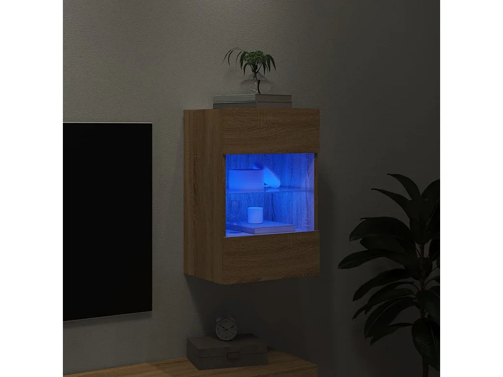 Mobile TV a Parete con Luci LED Rovere Sonoma 40x30x60,5 cm