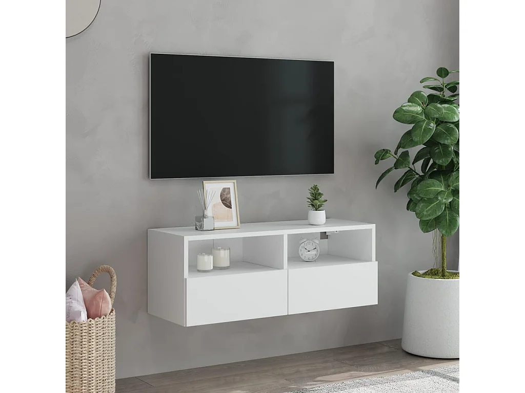 Mobile TV a Parete Bianco 80x30x30 cm in Legno Multistrato