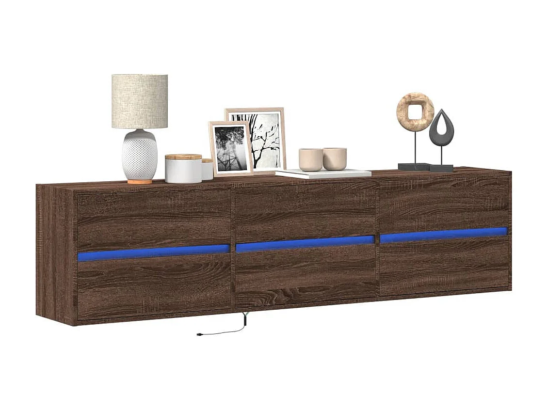 TV-Wandschrank mit LED Braun Eichen-Optik 180x31x45 cm