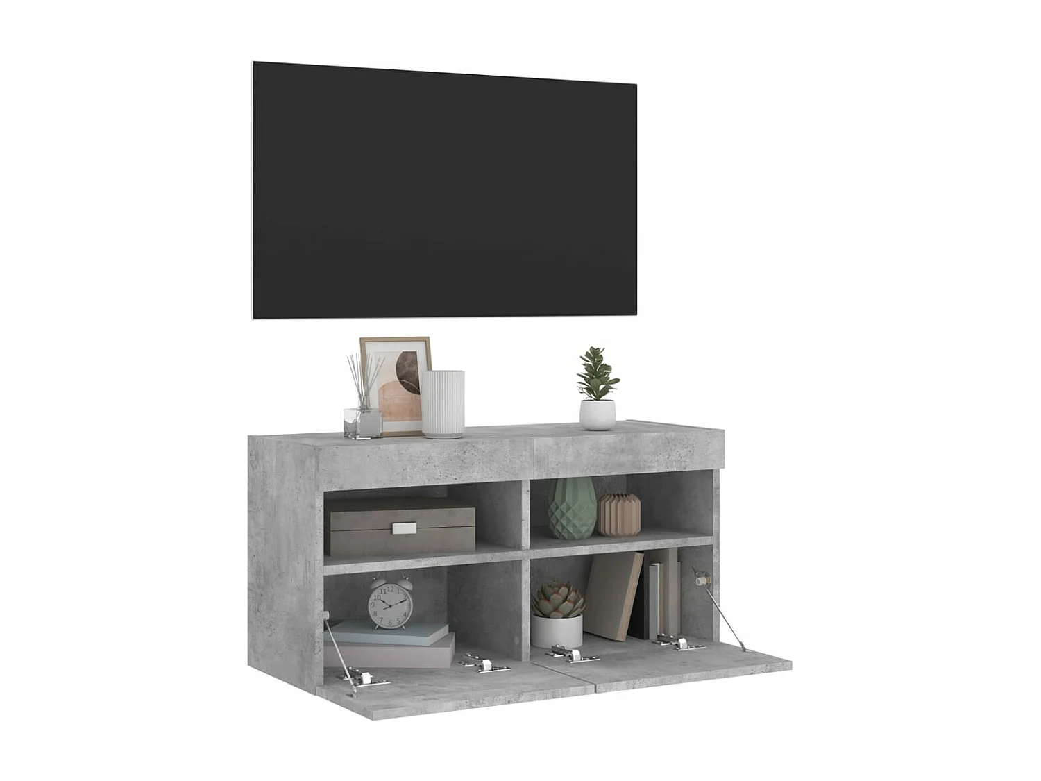 Mobile TV a Parete con Luci LED Grigio Cemento 80x30x40 cm
