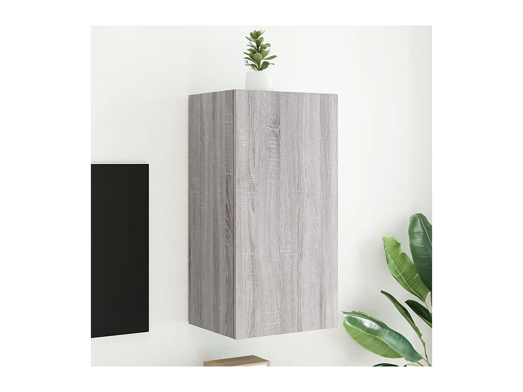 Mobile TV a Parete con Luci LED Grigio Sonoma 40,5x35x80 cm