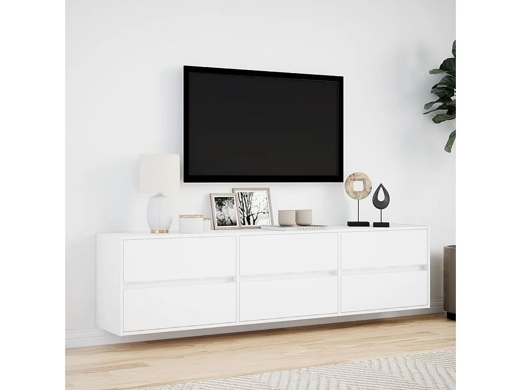 Mobile TV a Parete con LED Bianco 180x31x45 cm