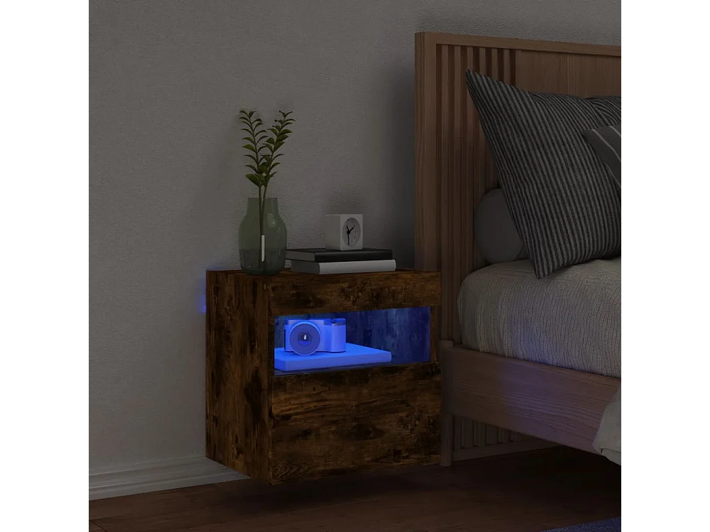 Meuble TV mural avec lumières LED chêne fumé 40x30x40 cm