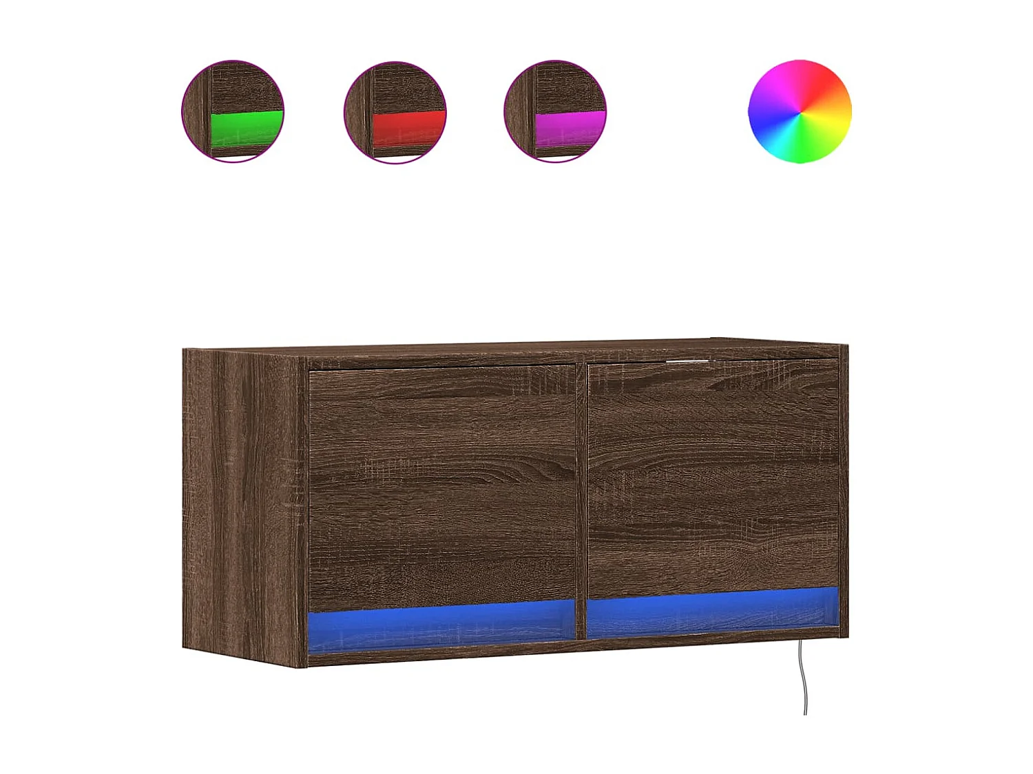 Mobile TV a Parete con Luci LED Rovere Marrone 80x31x35 cm