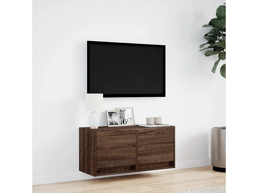 Mobile TV a Parete con Luci LED Rovere Marrone 80x31x35 cm
