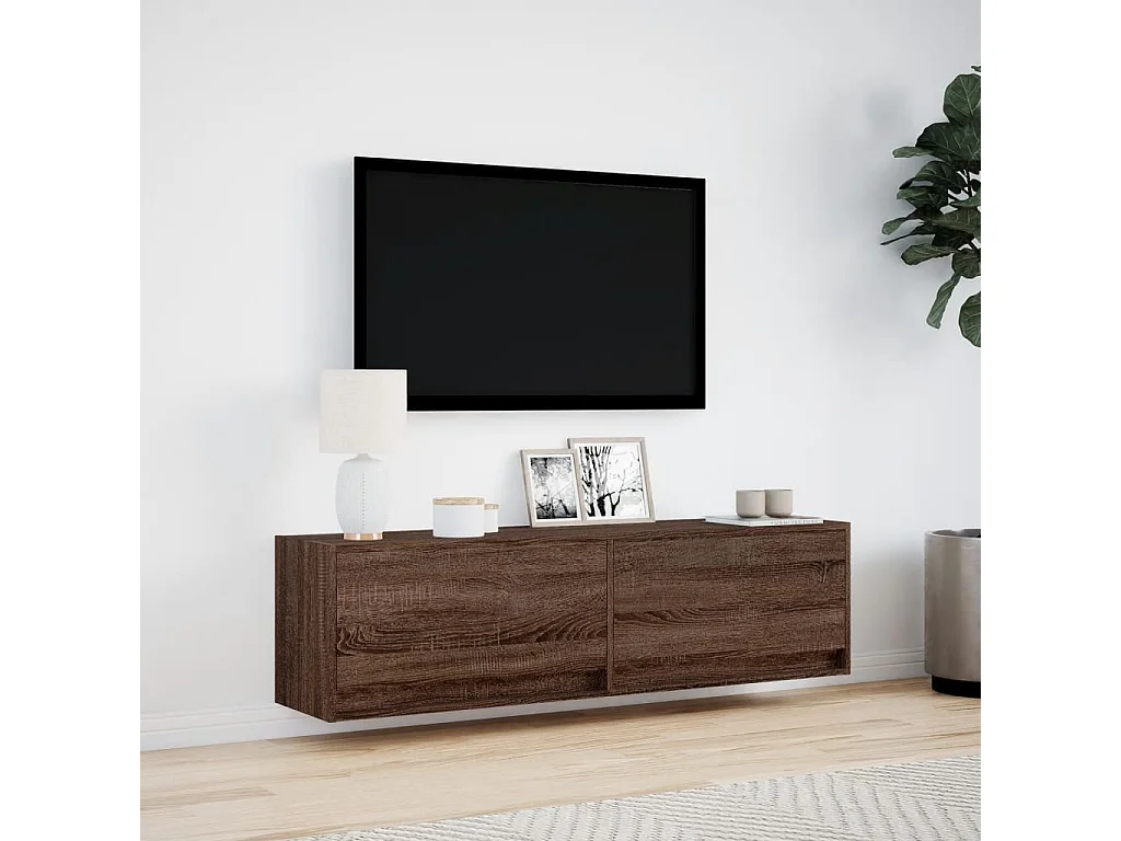 Mobile TV a Parete con Luci LED Rovere Marrone 140x31x38 cm