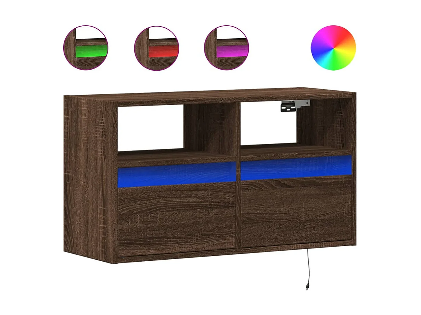 Móvel de parede p/ TV c/ luzes LED 80x31x45cm carvalho castanho