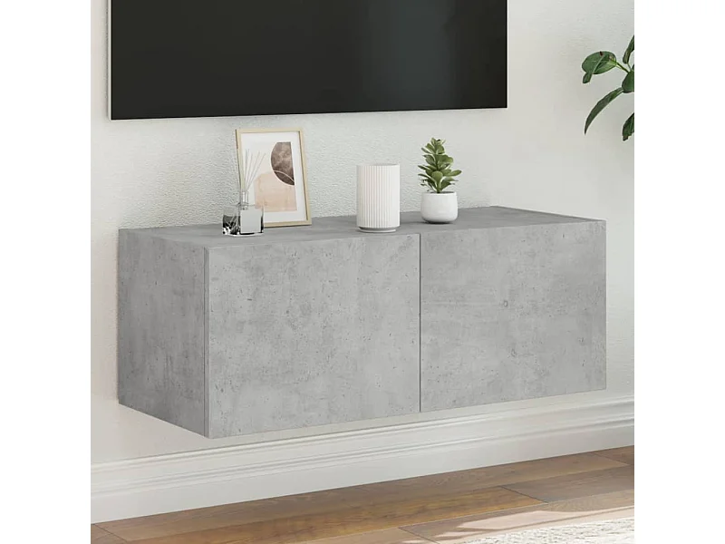Mobile TV a Parete con Luci LED Grigio Cemento 80x35x31 cm
