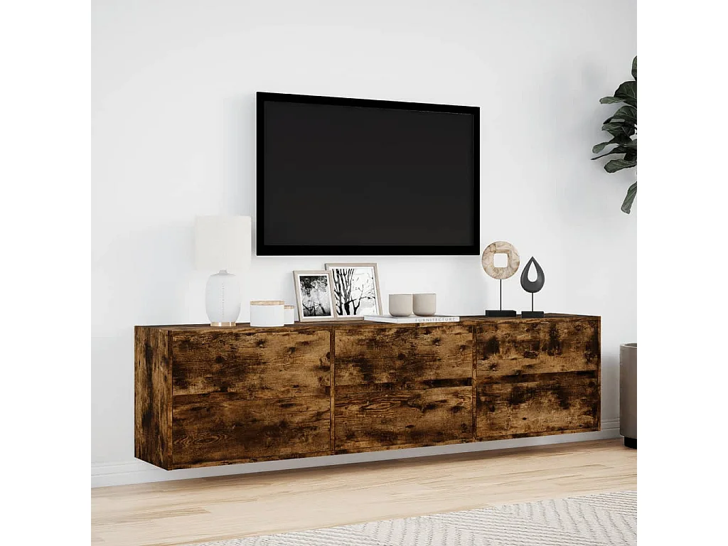 Meuble TV mural avec LED chêne fumé 180x31x45 cm