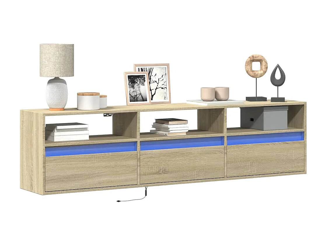 Mobile TV a Parete con LED Rovere Sonoma 180x31x45 cm