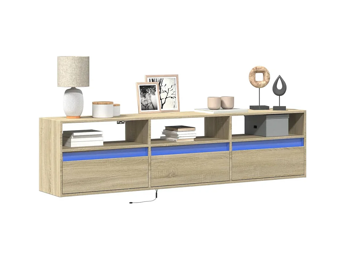 Mobile TV a Parete con LED Rovere Sonoma 180x31x45 cm