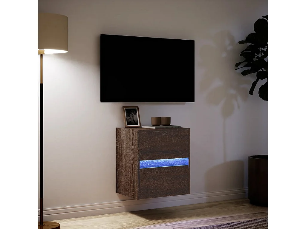 Meuble TV mural avec lumières LED chêne marron 41x31x45 cm