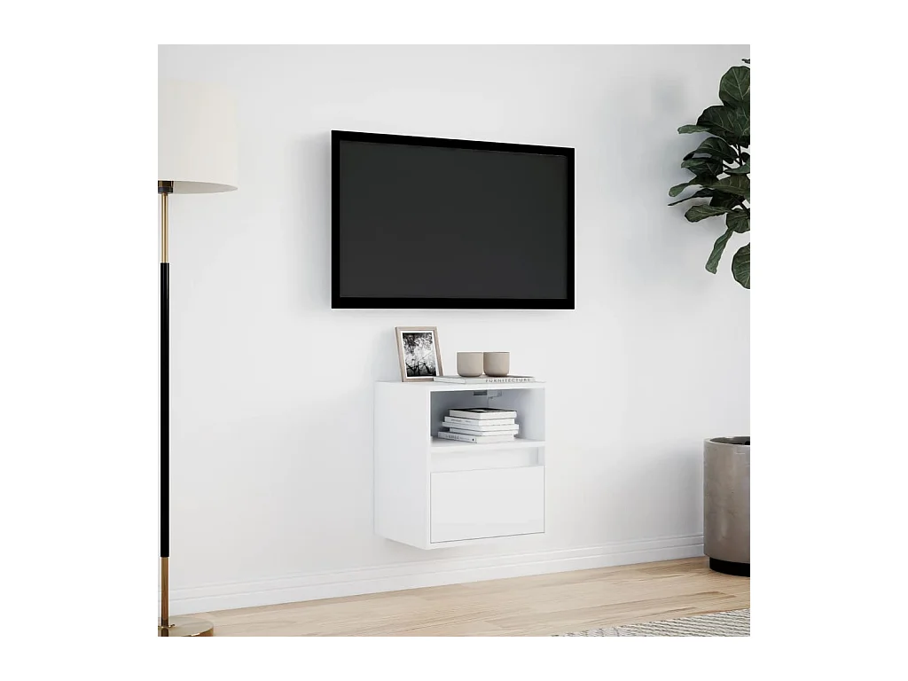 Meuble TV mural avec lumières LED blanc 41x31x45 cm