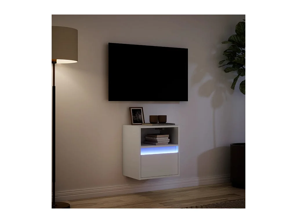 Meuble TV mural avec lumières LED blanc 41x31x45 cm