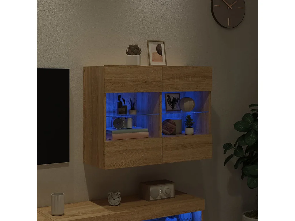 Meuble TV mural avec lumières LED chêne sonoma 78,5x30x60,5 cm