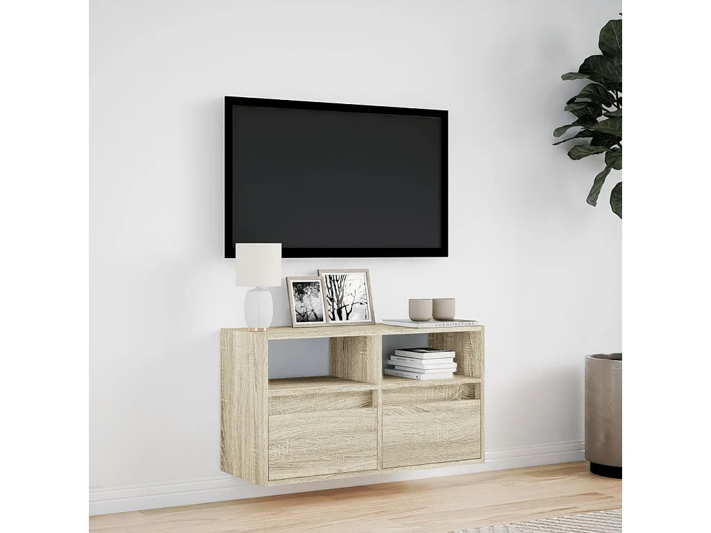 Meuble TV mural avec lumières LED chêne sonoma 80x31x45 cm