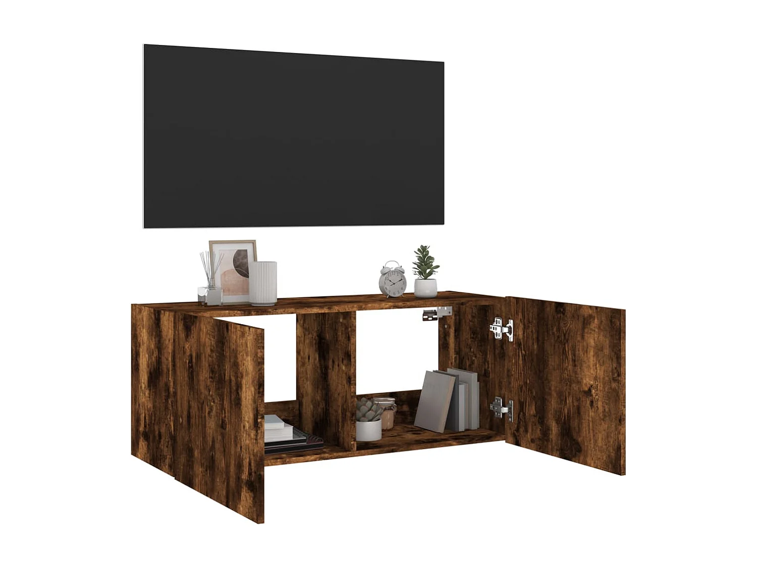 Meuble TV mural avec lumières LED chêne fumé 100x35x41 cm