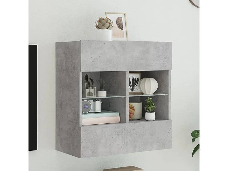Mueble TV de pared con luces LED gris hormigón 58,5x30x60,5 cm