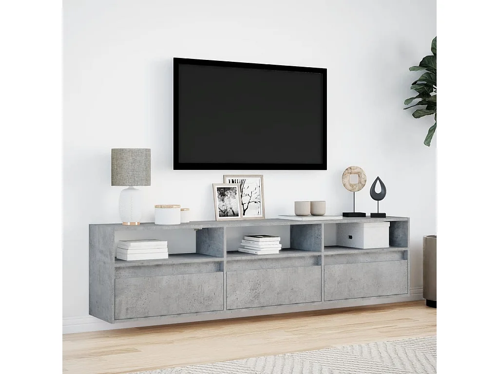 Mueble de TV de pared con LED gris hormigón 180x31x45 cm