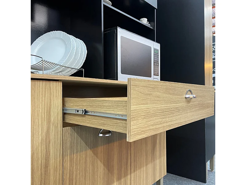 Buffet de Cuisine 8 Portes 1 Tiroir 10 NIches Chêne et Noir L 182.8 H 205 P 39.3 cm