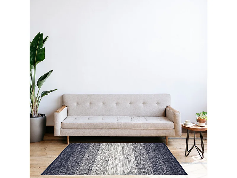 Tapis 140 x 200 cm coton brodé avec dégradé de bleu vieilli – SAPHIR