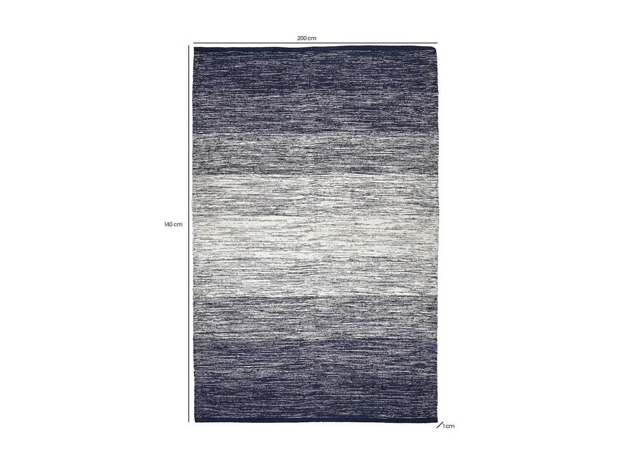 Tapis 140 x 200 cm coton brodé avec dégradé de bleu vieilli – SAPHIR
