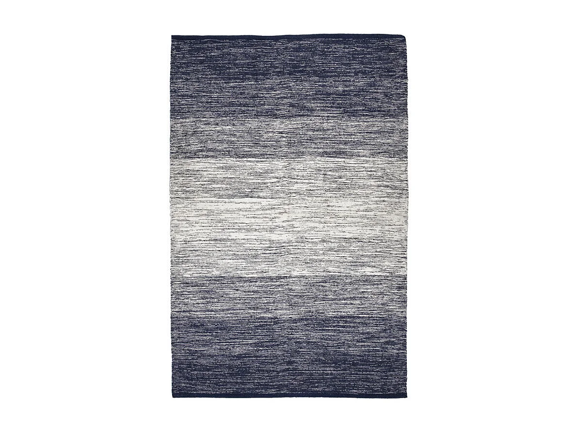 Tapis 120 x 180 cm coton brodé avec dégradé de bleu vieilli – SAPHIR