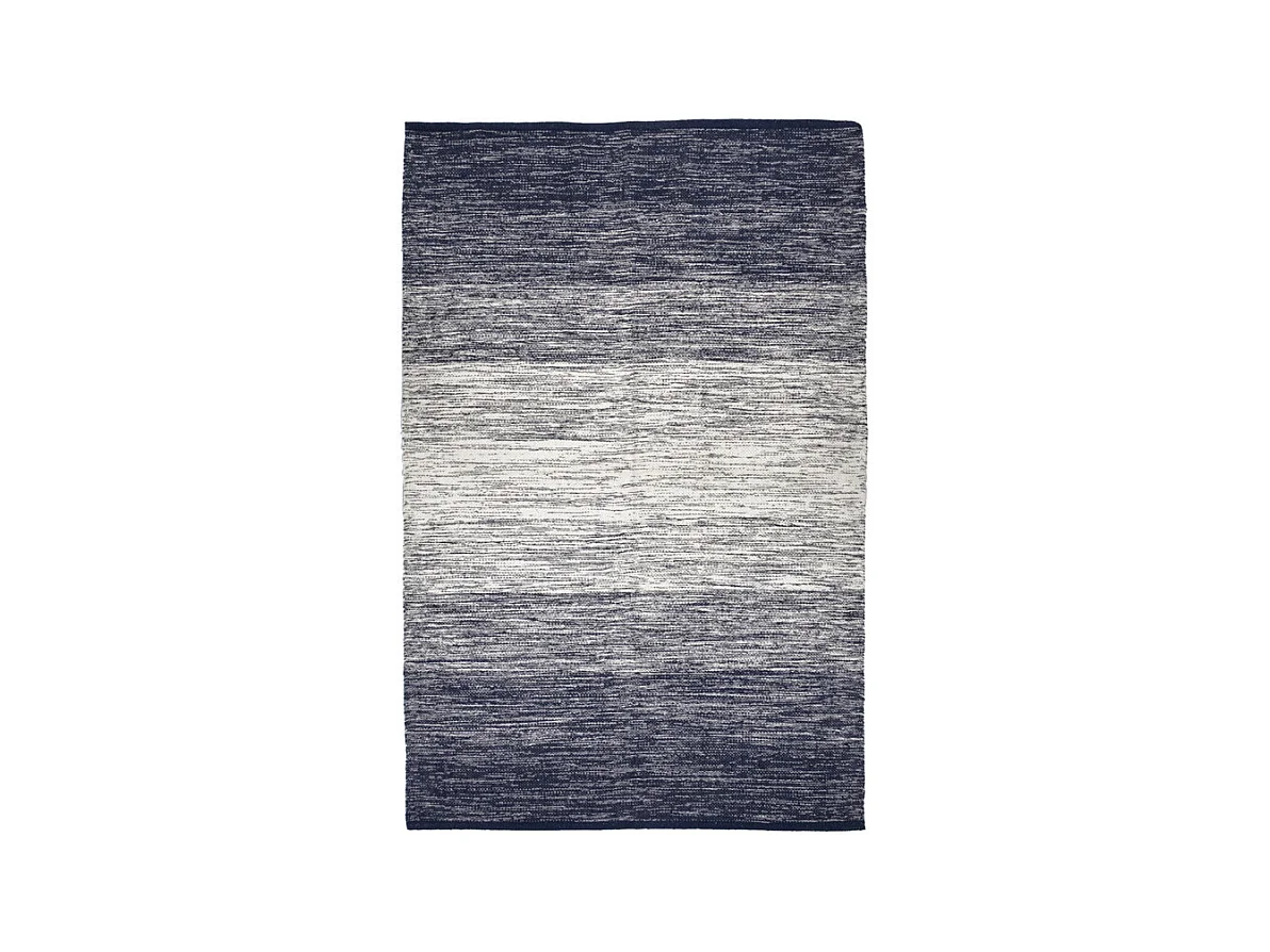 Tapis 120 x 180 cm coton brodé avec dégradé de bleu vieilli – SAPHIR