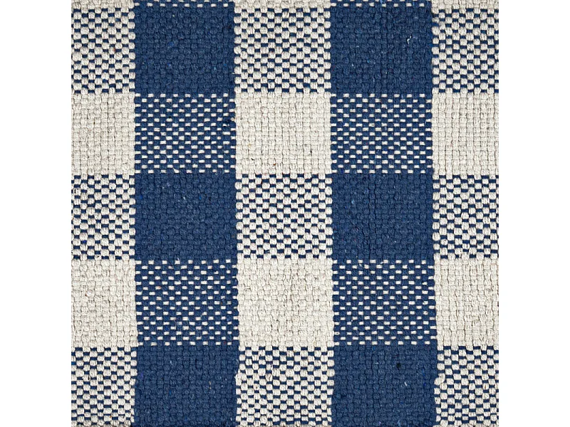 Tapis 40 x 60 cm coton brodé carreaux bleu et blanc et franges – ATLAS