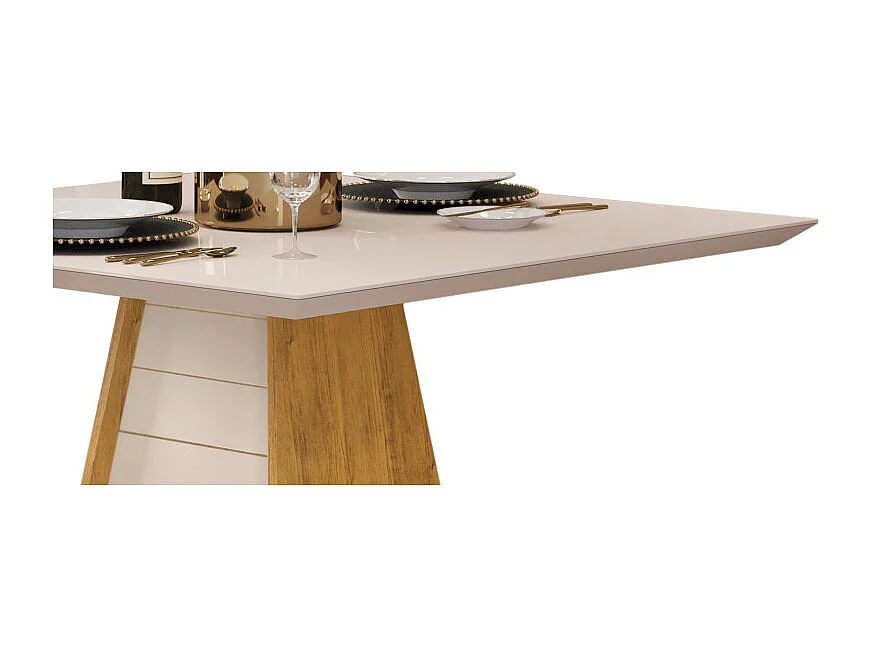 Table à Manger 4 Places Carrée Chêne et Blanc Dessus Verre L 90 H 80.7 cm