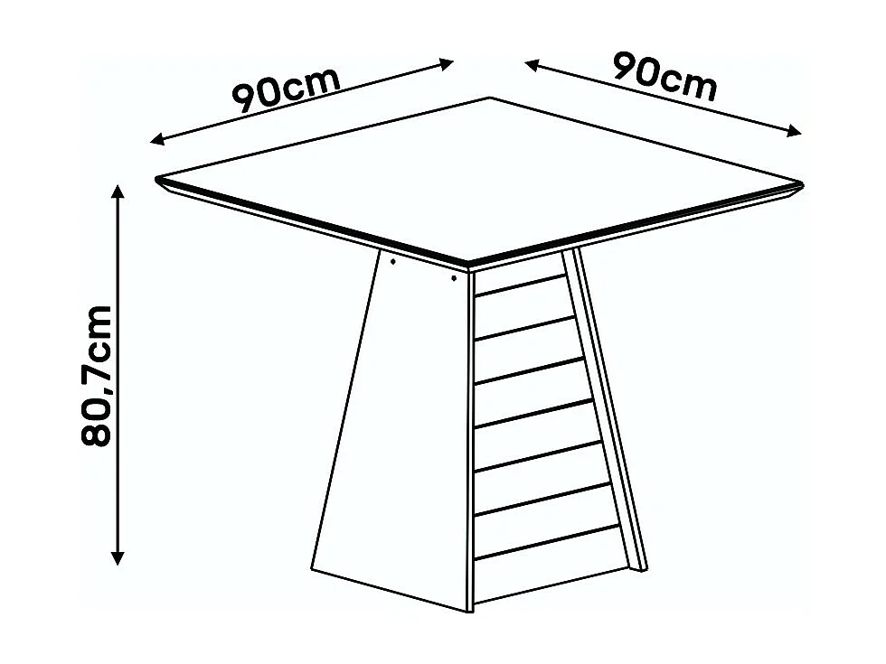 Table à Manger 4 Places Carrée Chêne et Blanc Dessus Verre L 90 H 80.7 cm
