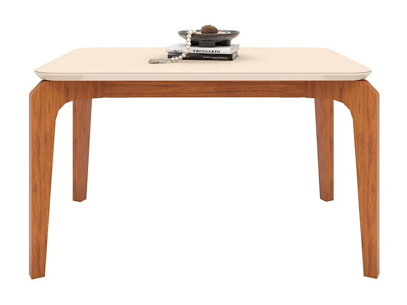 Table à Manger 4-6 Personnes Chêne et Blanc Dessus Verre L 136 H 80 P 90 cm