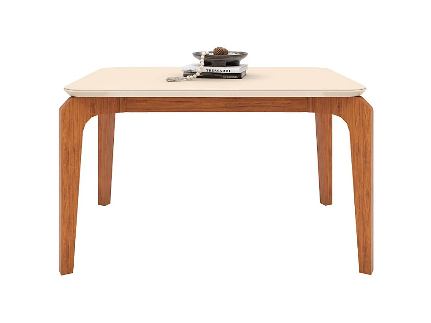 Table à Manger 4-6 Personnes Chêne et Blanc Dessus Verre L 136 H 80 P 90 cm