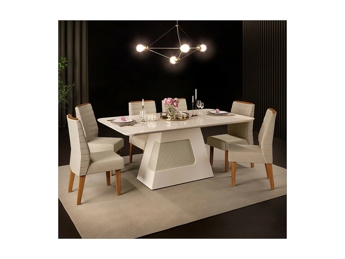 Table à Manger 6 Personnes Rectangle Blanc Ecru 180 x 80 x 90 cm