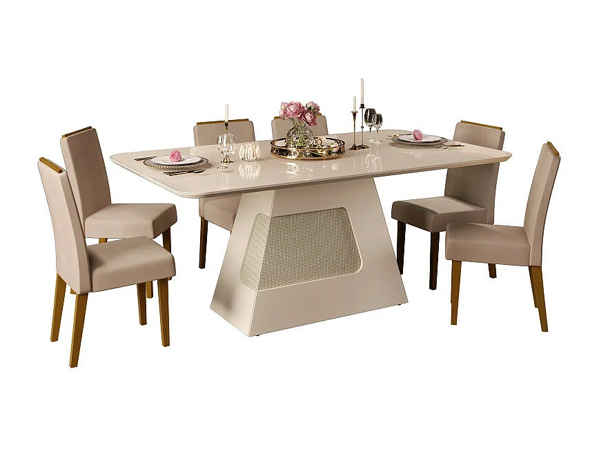 Table à Manger 6 Personnes Rectangle Blanc Ecru 180 x 80 x 90 cm